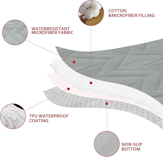 Waterproof Blanket Dog Bed Cover with Non-Skid Bottom, Couch Cover for Dogs, Mattress Protector Furniture Protector, Bed Couch Sofa(102" X 82") Grey