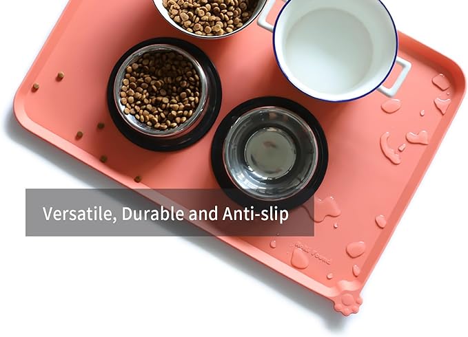 Hoki Found Large Silicone Pet Food Mats Tray - Non slip Pet Dog Cat Bowl Mats Placemat - Dog Pet Cat Feeding Mat - Waterproof Dog Cat Food Mats -Pet Water Mats for Floors-Burnt Coral