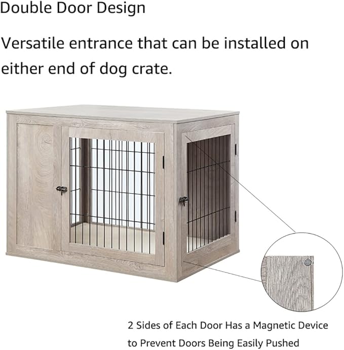 unipaws Furniture Style Dog Crate for Medium Large Dogs, Indoor Aesthetic Dog Stuff Kennel, Modern Decorative Wood Wire Pet House Dog Cage, Pretty Cute End Side Table Nightstand, Weathered Grey