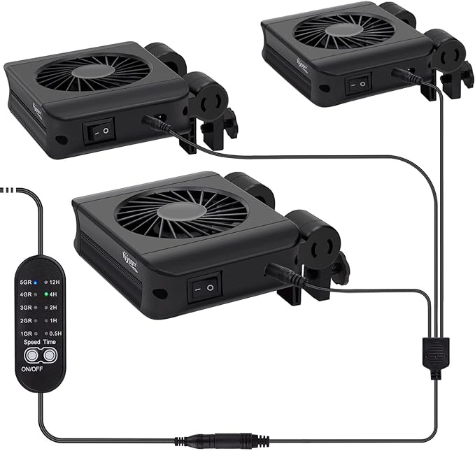hygger Aquarium Chillers Fan, Quiet Fish Tank Cooling Fan Equipment with Adjustable Speed Controller, Suitable for Freshwater Saltwater Tanks(3-Fan Head)