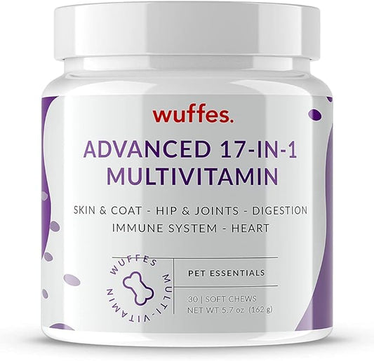 Wuffes 23-in-1 Chewable Dog Multivitamin&Supplements - Dog Multivitamin for Small&Large Breed - Pet Vitamins and Minerals for Coat, Heart, Hips&Joints, Digestion&Immune System, 30 Soft Chews (17-in-1)