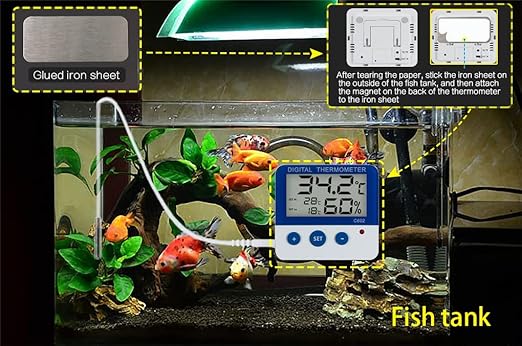 Reptile Thermometer Hygrometer with High Low Temperature Alarm Digital Aquarium Thermometer Temperature Humidity Meter Gauge for Reptile Tanks, Terrariums, Vivariums, Aquarium (2)