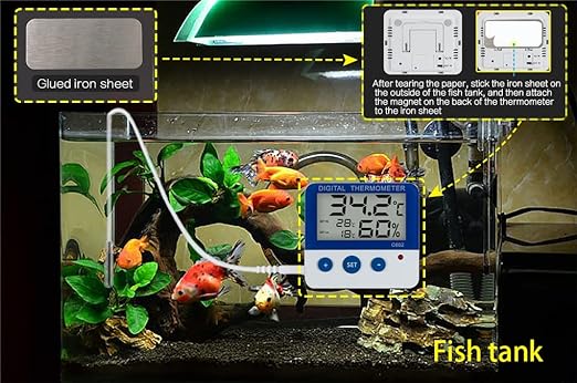 Reptile Thermometer Hygrometer with High Low Temperature Alarm Digital Aquarium Thermometer Temperature Humidity Meter Gauge for Reptile Tanks, Terrariums, Vivariums, Aquarium (1)