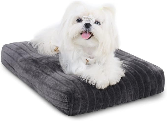 Dog Crate Bed Washable Dog Beds for Extra Small Dogs Deluxe Thick Flannel Fluffy Comfy Kennel Pad Anti-Slip & Anti-Scratch Pet Sleeping Mat, 21 x 12 Inch, Gray