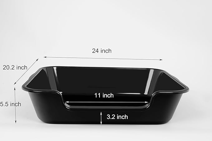 1 Pack Extra Large Dog Litter Box Pan Tray (ABS Material), Low Entry Jumbo Senior Litter Boxes for Multiple Kitten Big Cats, Pet Safe Indoor Dog Potty (Black, 24" L x 20" W)