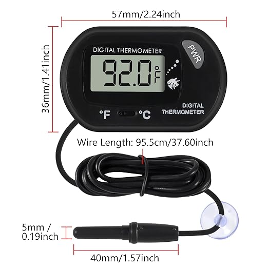 2Pcs Aquarium Thermometer Fish Tank Thermometer Reptile Thermometer Terrarium Water Temperature Test Digital Thermometer with LCD Display Fahrenheit/Celsius(℉/℃)