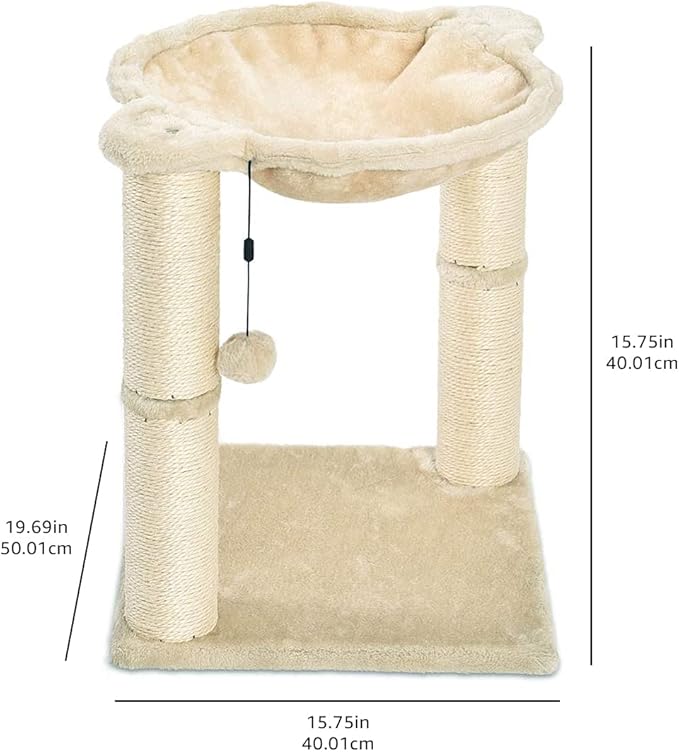 Amazon Basics Cat Tower with Hammock and Scratching Posts for Indoor Cats, 15.8 x 15.8 x 19.7 Inches, Beige