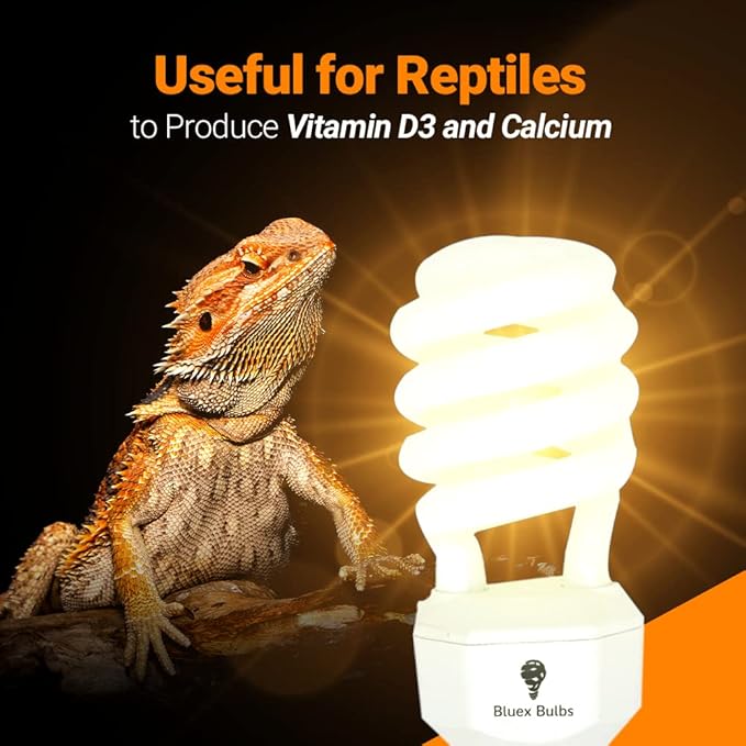 2 Pack 23-Watt Reptile Bulb Tropical UVA UVB Light - 5.0 UVB Reptile Light Compact Florescent Terrarium Bulb Suitable for Tropical & Sub-Tropical Reptiles Chameleons Reptile CFL UVB Bulb (23 Watt 5.0)