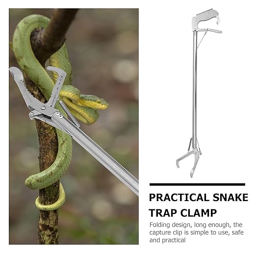 Reptiles Snake Catcher, Stainless Steel Snake Stick Practical Snake Clamp Folding Snake Grabber with Lock Professional Snake Grabber Tool for Garden Yard Outdoor Folding Tool