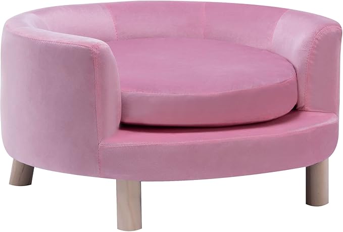 Critter Sitters 28-In. Elegant Pink Faux-Velvet Circular Pet Bed for Small to Medium-Sized Dogs and Cats, Stylish and Modern Dog Sofa, Comfortable and Easy to Clean Pet Sofa, Cushioned Dog Bed