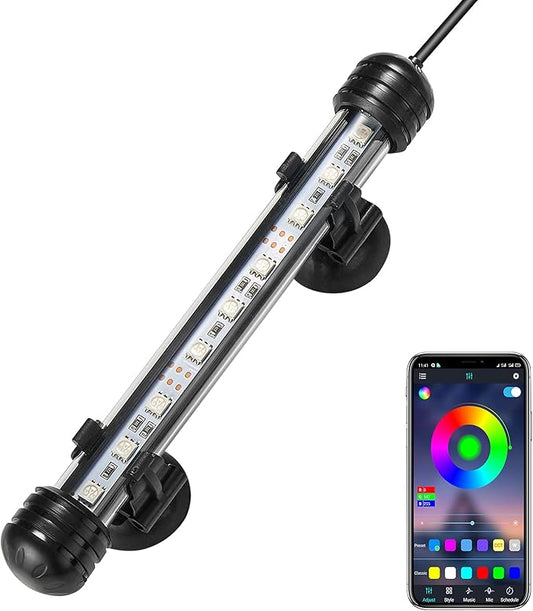 GreenSun Fish Tank Aquarium Light: Submersible Led Lamp - 7 Inch Waterproof Strip Spotlight with APP Control