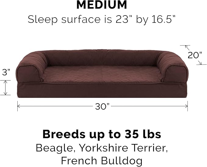 Furhaven Orthopedic Dog Bed for Medium/Small Dogs w/ Removable Bolsters & Washable Cover, For Dogs Up to 35 lbs - Quilted Sofa - Coffee, Medium