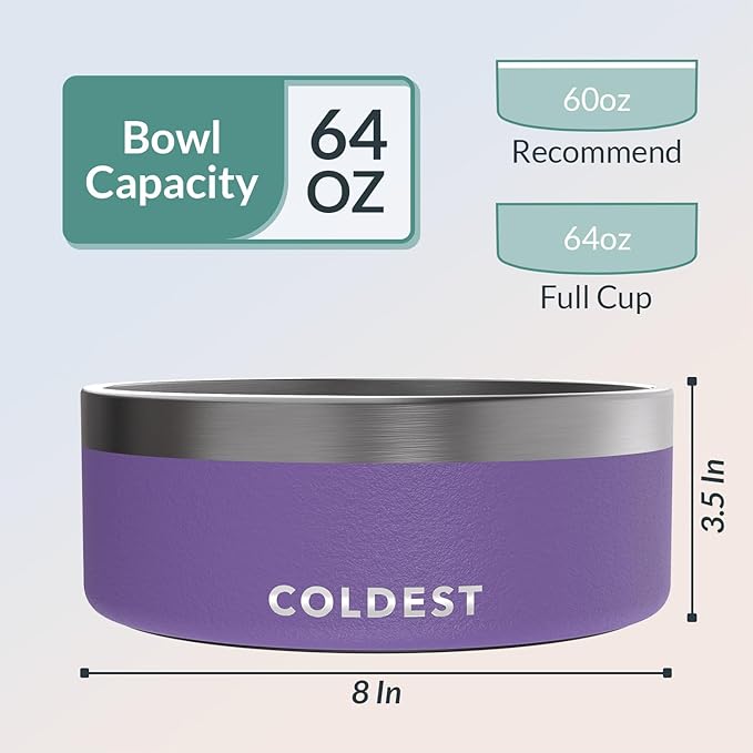 Coldest Dog Bowl - Anti Rust Metal & Non Slip Dog Bowls Large, Spill Proof Heavy Duty 3 Layers Insulated Dog Bowl - Food and Water Bowl for Dogs, Cats & Pets, Dishwasher Safe (64 oz, Galaxy Purple)