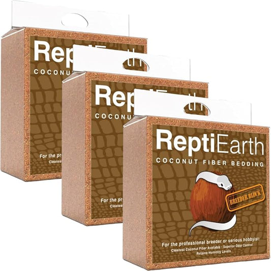 ReptiEarth Fine Coconut Fiber Substrate, Fluffy Small-Strand Reptile Substrate and Snake Bedding for Bioactive Terrarium Tanks, Organic Coco for Lizards, Frogs, Tarantulas (3 Pack Breeder Bundle)