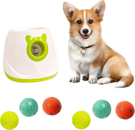 Automatic Dog Ball Launcher Interactive Puppy Pet Ball Indoor Thrower Machine for Small and Medium Size Dogs, 3 Balls Included (2 inch) (White2, Launcher with 6pc Ball)