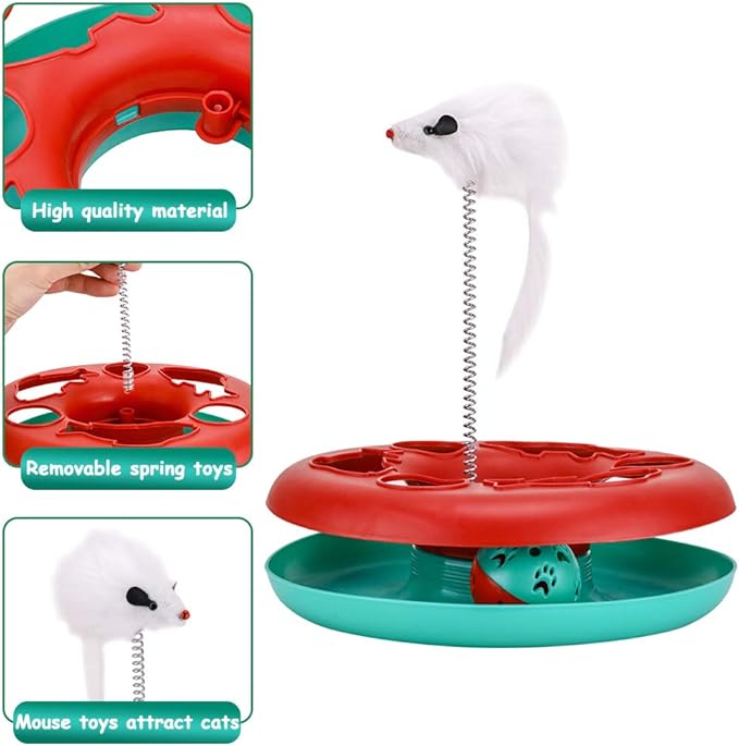 Cat Toys, Cat Toys for Indoor Cats,Interactive Kitten Toys Roller Tracks with Catnip Spring Pet Toy with Exercise Balls Teaser Mouse (red)