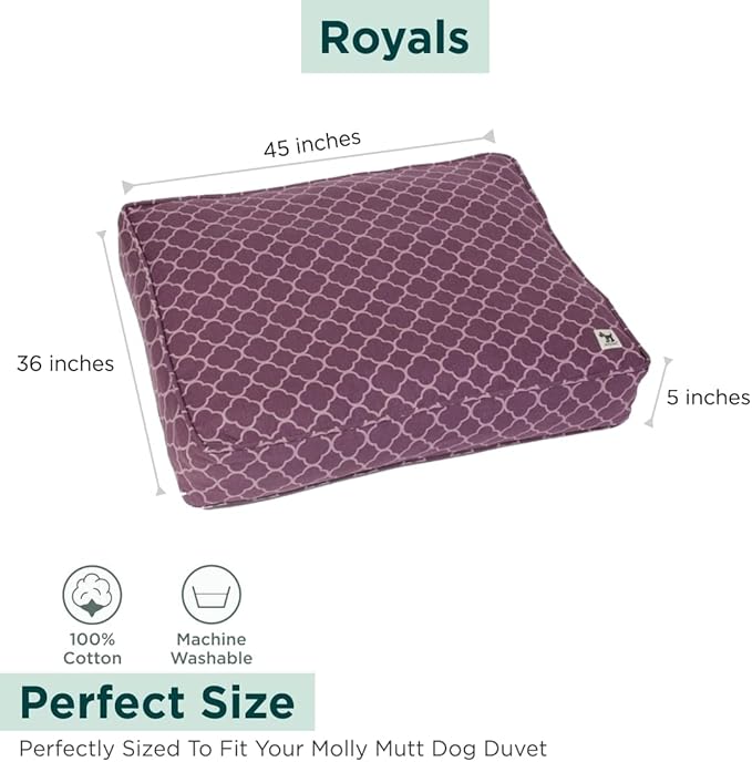 Molly Mutt Huge Dog Bed Cover -Royals - Measures 36”X 45”X 5’’ - 100% Cotton - Durable - Breathable - Sustainable - Machine Washable Dog Bed Cover