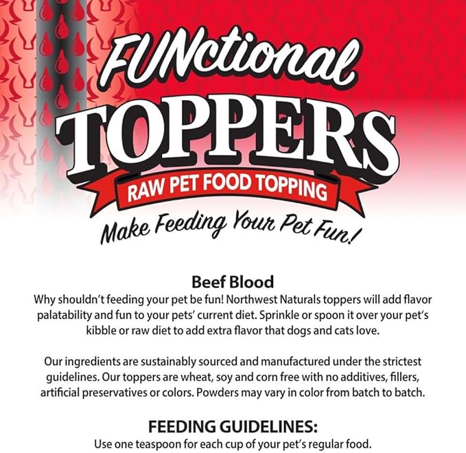 Northwest Naturals Freeze-Dried Beef Blood Functional Topper - for Dogs & Cats - Healthy, 1 Ingredient, Human Grade Pet Food, All Natural - 3.5 Oz (Packaging May Vary)