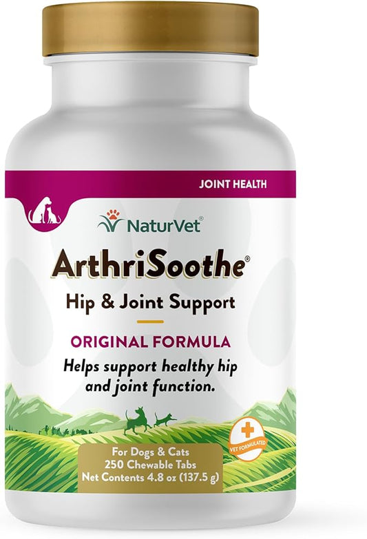 NaturVet ArthriSoothe Hip & Joint Formula Pet Supplement for Dogs & Cats – Includes Glucosamine, MSM, Chondroitin, Boswellia, Green Lipped Mussel – Supports HIPS, Joints – 250 Ct.