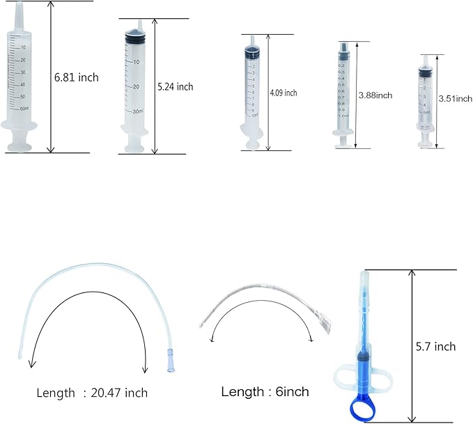 Puppy Feeding Tube Kit Pet Nursing Nipple Includes Kendall Feeding Tubes,60/30/10/5/1ML Syringes,Feeding Tubes for Puppies Kitten Nestling Feeding Tool for Small Animals(13 Pack)