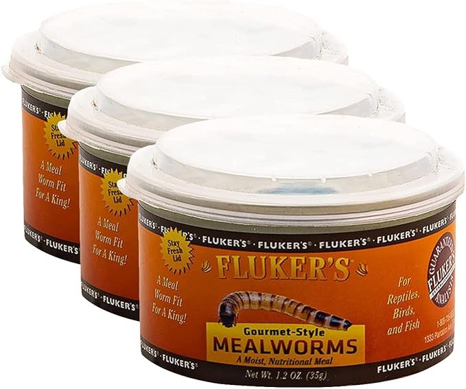 Fluker's Gourmet Canned Food for Reptiles, Fish, Birds and Small Animals, Black, Mealworms 1.23 Ounce (Pack of 3)