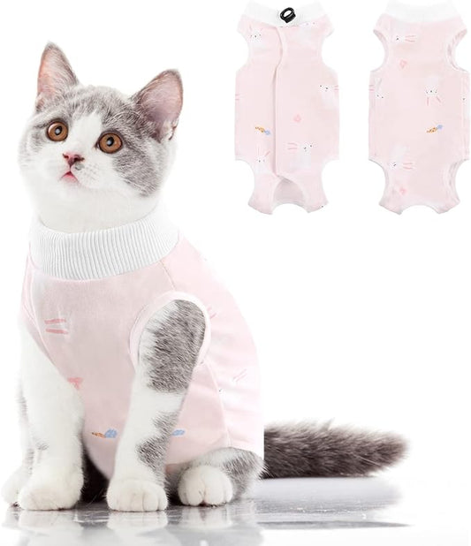 SUNFURA Cat Recovery Suit, Kitten Surgical Full Bodysuit for Abdominal Wound Protector Anti Licking After Surgery, Professional Bandages Cone E-Collar Alternative for Small Male & Female Pets