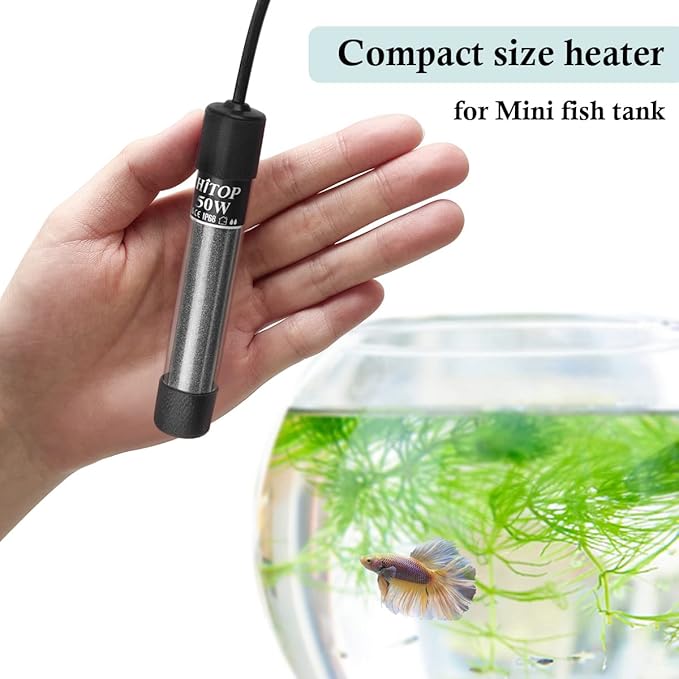 HITOP Mini Submersible Aquarium Heater - 50W Digital Heater for Fish Tank Turtle Tank 5-15 Gallon, Saltwater and Fresh Water with Temperature Controller (50W)