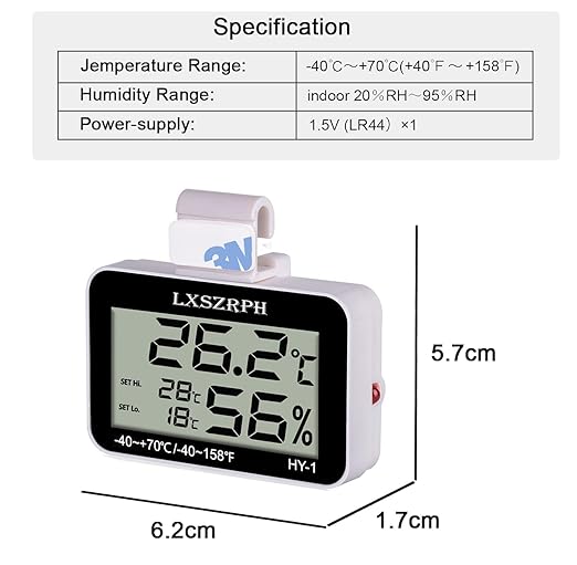 Reptile Thermometer Hygrometer with High Low Temperature Alarm Digital Temperature Humidity Meter Gauge with Hook for Reptile Tanks, Terrariums, Vivariums, Black 1Pack (1Pack)