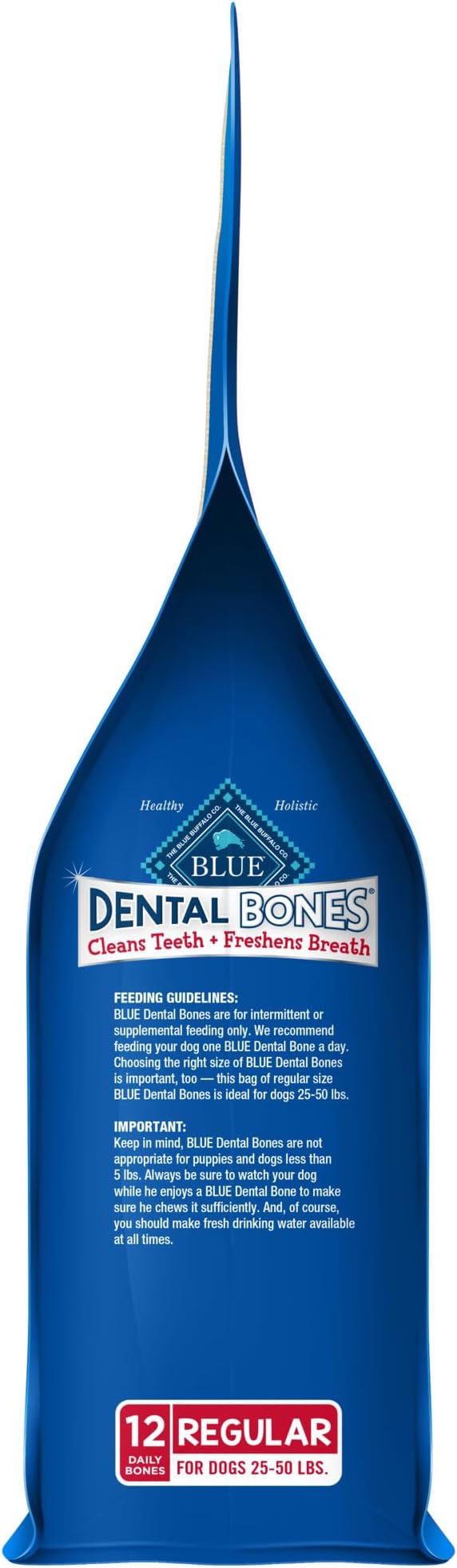 Blue Buffalo Dental Bones Regular Natural Dental Chew Dog Treats, (25-50 lbs) 12-oz Bag