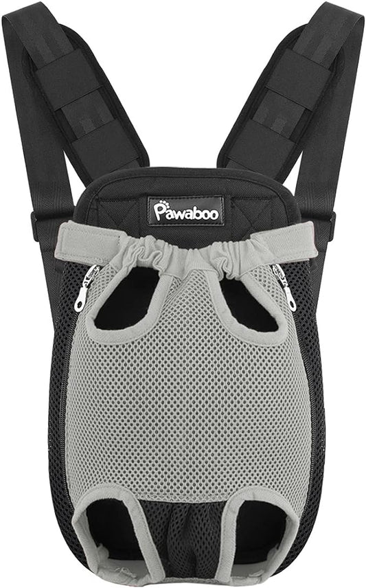 Pawaboo Pet Carrier Backpack, Adjustable Pet Front Cat Dog Carrier Backpack Travel Bag, Legs Out, Easy-Fit for Traveling Hiking Camping for Small Medium Dogs, Large Size, Gray