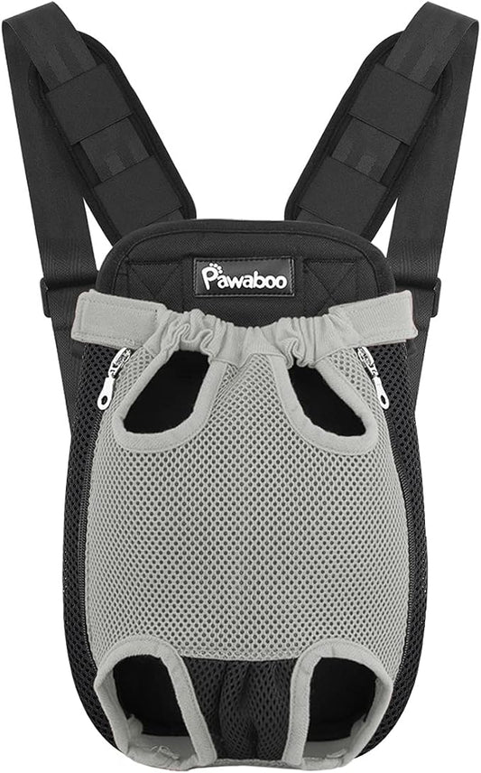 Pawaboo Pet Carrier Backpack, Adjustable Pet Front Cat Dog Carrier Backpack Travel Bag, Legs Out, Easy-Fit for Traveling Hiking Camping for Small Medium Dogs, Medium Size, Gray