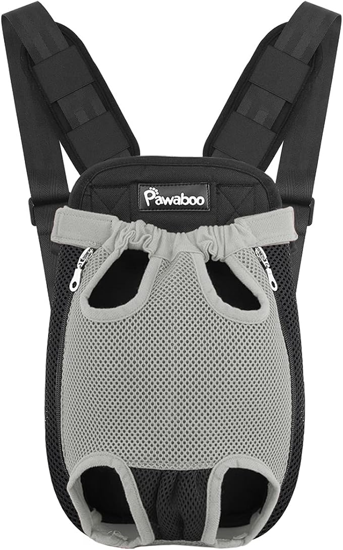 Pawaboo Pet Carrier Backpack, Adjustable Pet Front Cat Dog Carrier Backpack Travel Bag, Legs Out, Easy-Fit for Traveling Hiking Camping for Small Medium Dogs Cats Puppies, Small, Gray