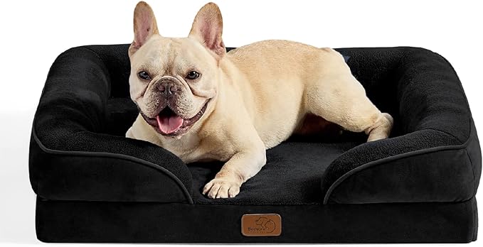 Bedsure Orthopedic Dog Bed for Medium Dogs - Waterproof Dog Sofa Beds Medium, Supportive Foam Pet Couch Bed with Removable Washable Cover, Waterproof Lining and Nonskid Bottom, Black