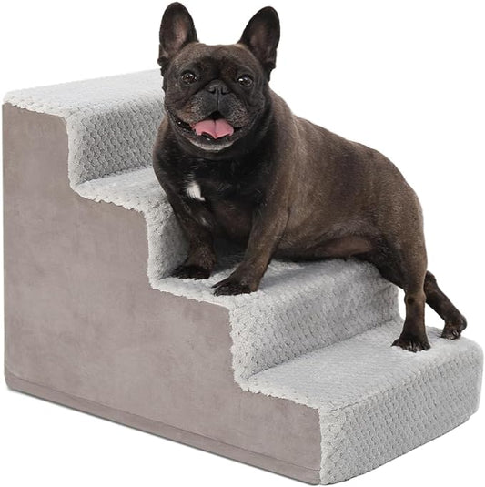 Dog Stairs for Small Dogs,18" H,4-Step Dog Steps for High Bed Couch and Sofa,Pet Stairs for Dogs and Cats Climbing with Non-slip Bottom and Washable Cover,Grey