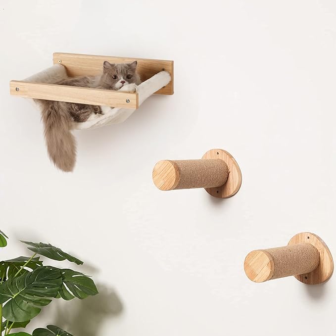 FUKUMARU Cat Hammock Wall Mounted, 18 x 14 in Kitty Beds and Perches, Wooden Cat Wall Furniture, Larger Version Cat Wall Shelves with Extra Cloth, Suitable for 16 inch Drywall Installation