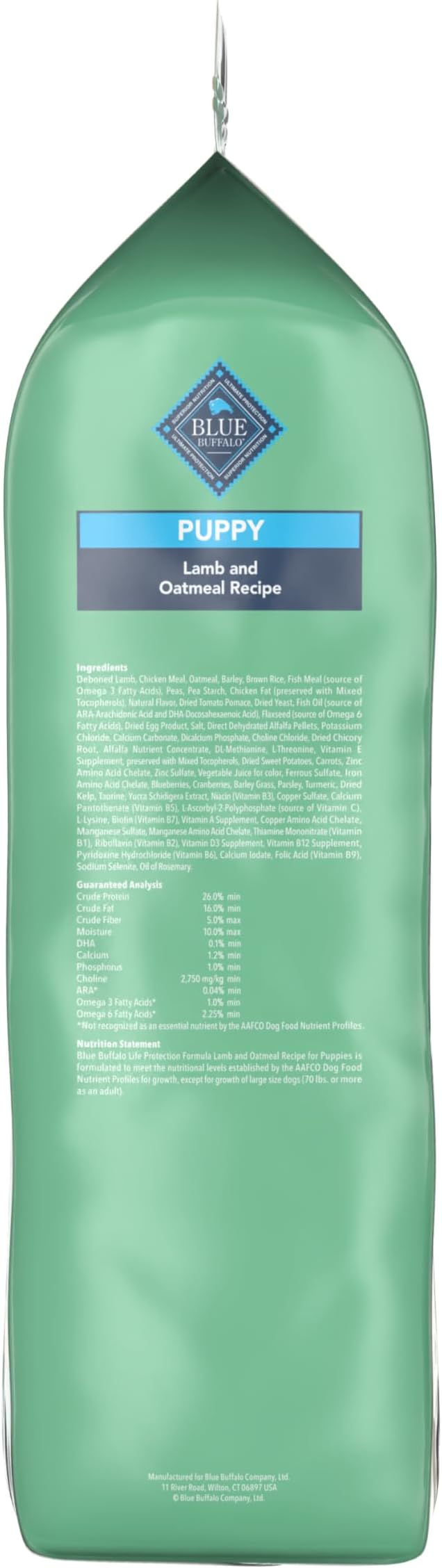 Blue Buffalo Life Protection Formula Puppy Dry Dog Food with DHA and ARA, Made with Natural Ingredients, Lamb & Oatmeal Recipe, 34-lb. Bag