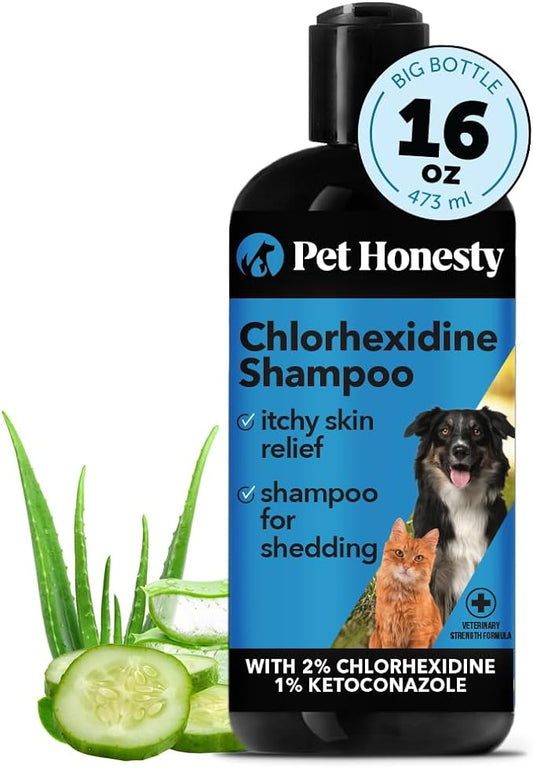 Pet Honesty Chlorhexidine Cat & Dog Anti-itch Shampoo, for Allergies, Itching, Dog Skin and Coat Supplement, Helps Shedding, Hot Spots, Deodorizing Dog Shampoo, Dog Grooming Supplies,16oz