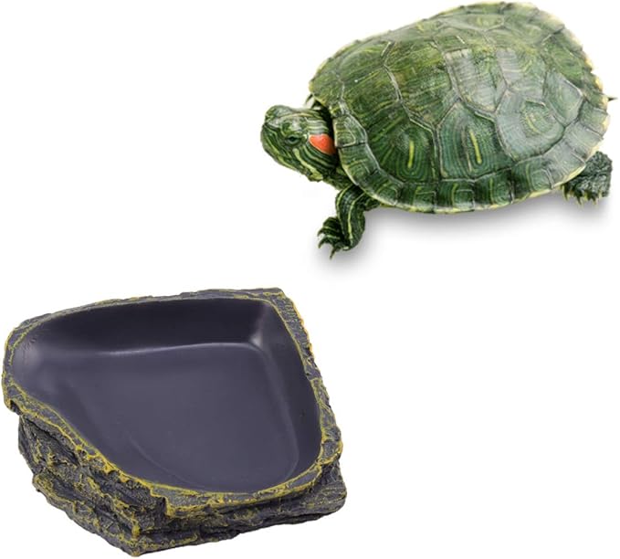 POPETPOP Reptile Food Dish Terrarium Water Bowl Food Feeding Plate Container Drinking Water Tray Resin for Snake Tortoise Frog