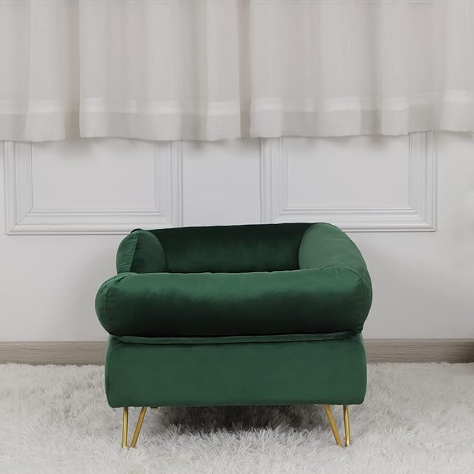 Dog Sofas and Chairs for Small Breeds,Dog Couch for Small Pet,Cat Sofa Chair with Soft Velvet Fabric,Wooden Frame Cat Bed,Pet Sofa Bed for Small Dog Rest Using,EMERALD