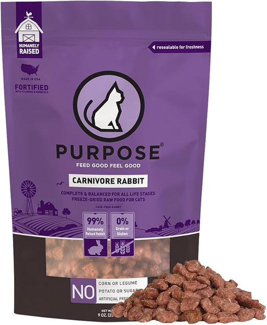 PURPOSE Freeze Dried Raw Cat Food, Rabbit Mini Nibs Entree, 9 oz - High Protein, USA Made