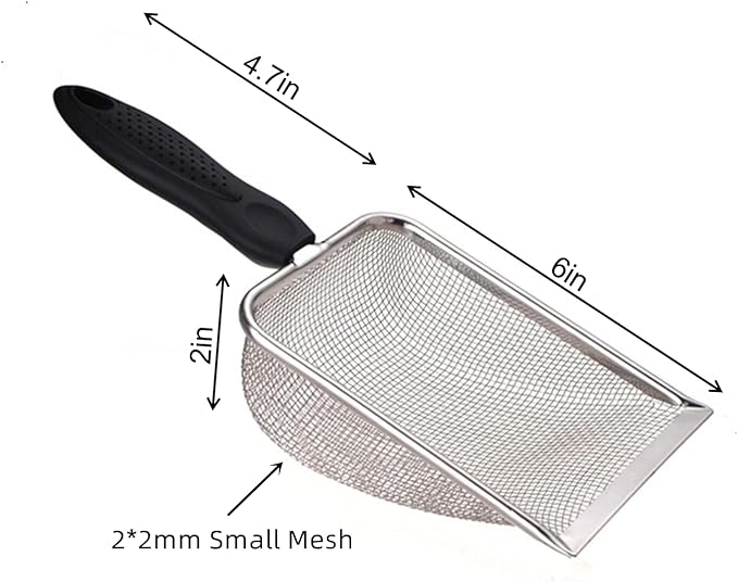 Small Mesh Stainless Steel Cat Litter Scoop Fine Mesh Metal Reptile Litter Cleaner Scooper Non-Stick Coated Metal Litter Scoop Fine Sand Litter Scooper (Hole:2mm/Fine Sand Scooper)