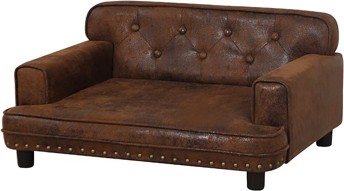 Dog Sofas and Chairs for Small Breeds/Cat Beds with Suede Fabric/Sturdy Wooden Frame Cat Sofa Chair/Dog Sofa Bed for Small Dog Using (coffee)