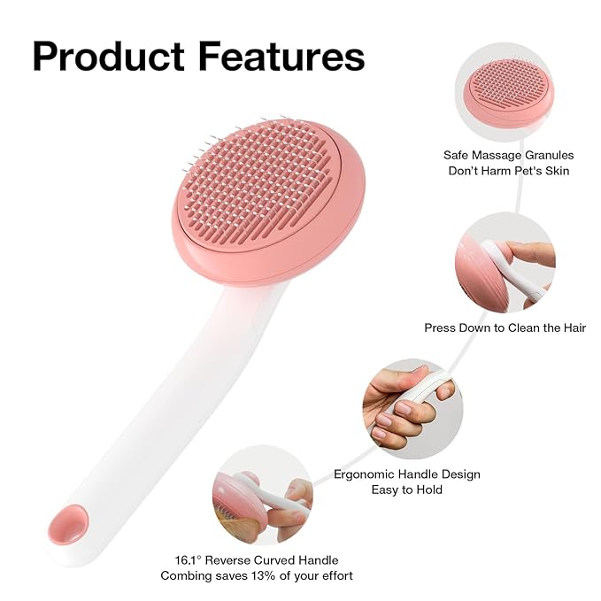 Cat Brush for Shedding, Pet Grooming Self Cleaning Slicker Brush for Cats & Dogs, Cat Deshedding Brush Easily Removes Tangles Hair and Loose Undercoat, Mats Tangled Hair Shedding Dog Brush (Pink)