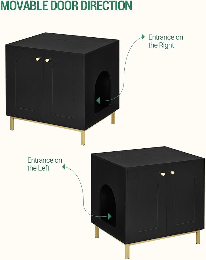 Cat Litter Box Enclosure, Hidden Litter Box Furniture, Wooden Pet House Side End Table, Storage Cabinet Bench, Fit Most Cat and Litter Box, Living Room, Bedroom, Black and Gold CB81204G