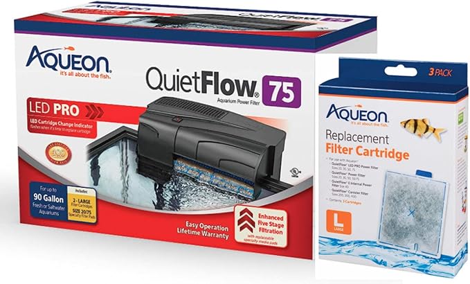 Aqueon Bundle of QuietFlow Power Aquarium Filter and 3 Replacement Aquarium Filter Cartridges (400 GPH)