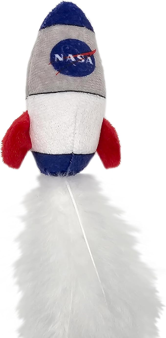 BEST PLUSH CAT TOYS - NASA Complete Set of 3 Cat Toys filled with Fresh Catnip. Includes: 1 Astronaut Shaped Toy, 1 Rocketship Toy with Feathers, & 1 Planet Shaped Toy. Beautiful NASA LOGOS