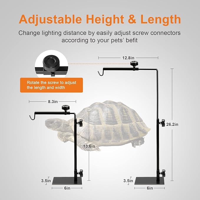 Simple Deluxe Reptile Lamp Fixture Dual Dome Light Double Sockets Bulbs Holder with Independent Switches and Adjustable Metal Floor Lamp-Holder Size S, for Amphibians Terrarium, Turtle Tank