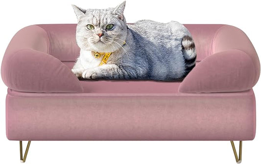 Dog Sofas and Chairs for Small Breeds,Dog Couch for Small Pet,Cat Sofa Chair with Soft Velvet Fabric,Wooden Frame Cat Bed,Pet Sofa Bed for Small Dog Rest Using,Pink