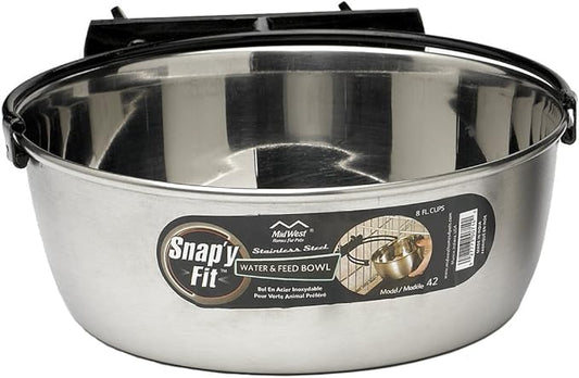 MidWest Homes for Pets Snap'y Fit Stainless Steel Food Bowl / Pet Bowl, 2 qt. for Dogs & Cats (42), Silver