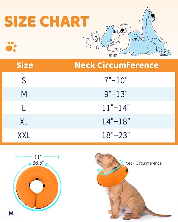 Supet Inflatable Dog Cone Collar for After Surgery Donut, Soft Dog Cones for Small Medium Large Dogs Pets, E Collar Dog Neck Donut Collar Alternative After Surgery